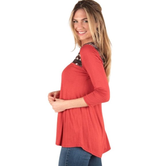 P. S KATE 3/4 Sleeve Aztec Print Rust Colored Shirt P547 - Picture 9 of 9